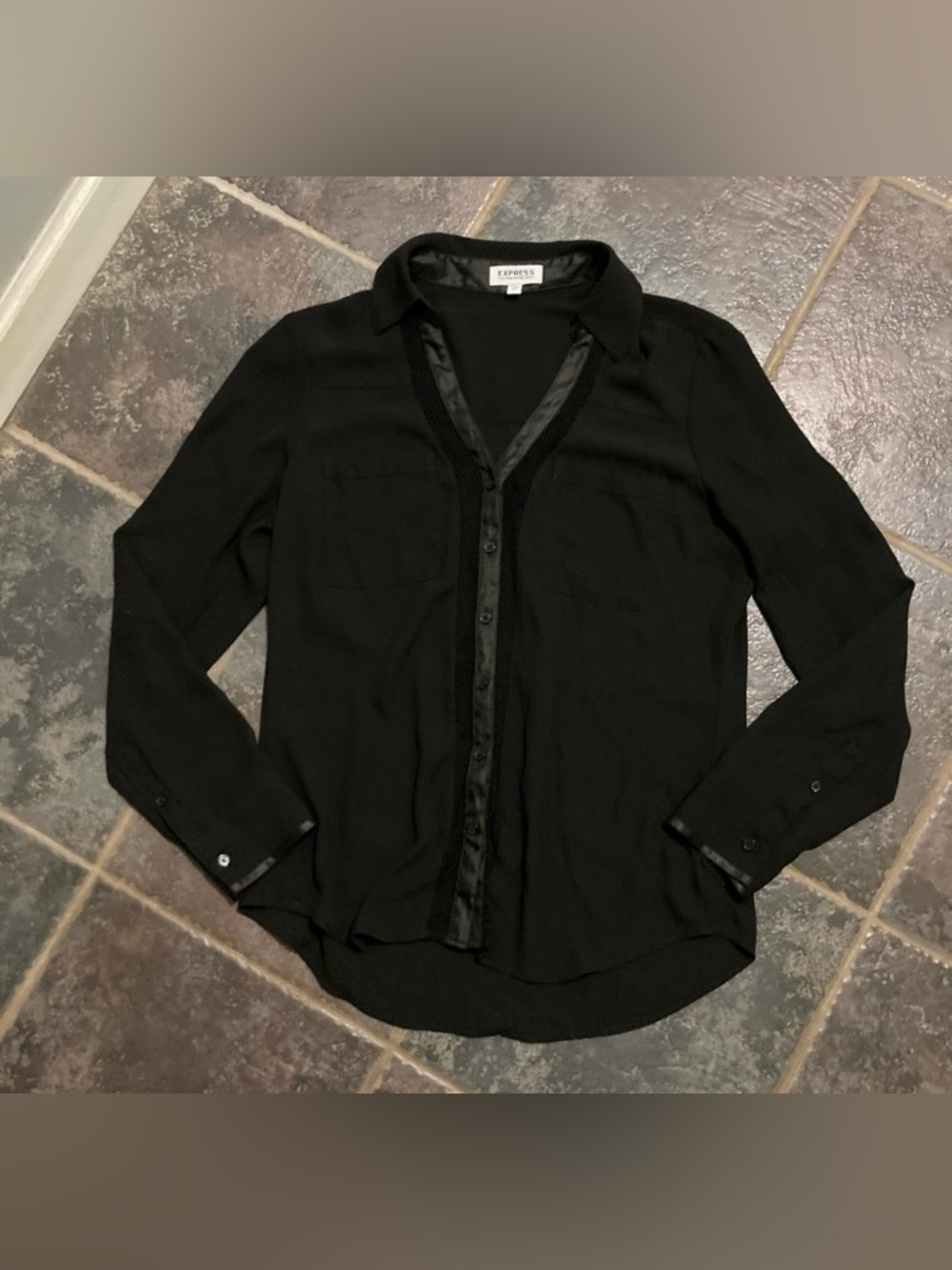 Express Black Long-Sleeve Button-Down Shirt “The Portofino” Women’s Size S.